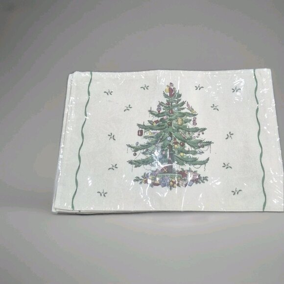 Set Of (4) Spode Christmas Tree Holiday Linen Dinner Placemats - Picture 2 of 5